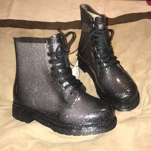Urban Outfitters Black Glitter Rain Boots